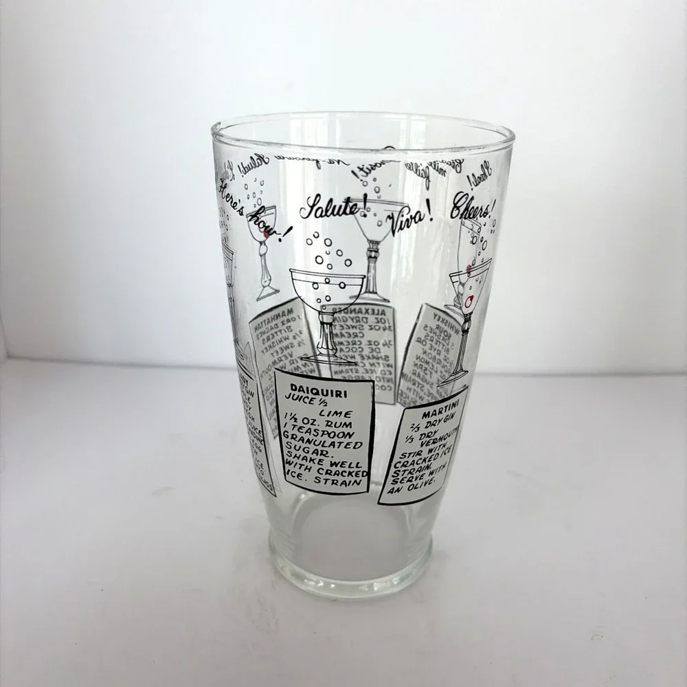 Vintage Mid-Century Modern Large 32-Oz Glass Cocktail Shaker w/ Cocktail Recipes